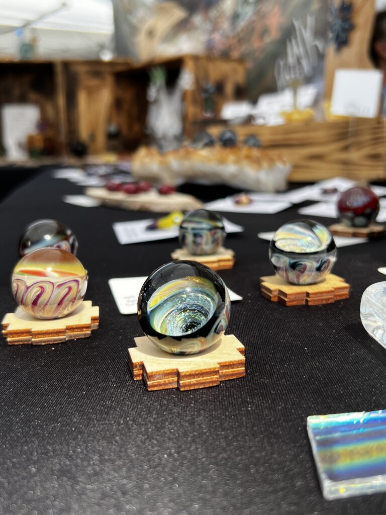 Display of vortex marbles at the Seattle Museum of Glass